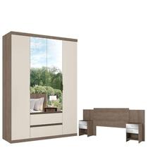 Guarda Roupa Solteiro Nobre Slim Glass 4 Portas Rustic Off White Acetinado e Cabeceira Formosa Glass Rustic - THB