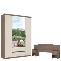 Guarda Roupa Solteiro Nobre Slim Glass 4 Portas Rustic Off White Acetinado e Cabeceira Formosa Rustic - THB