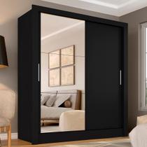 Guarda Roupa Solteiro Paloma 2 Pts C/ Espelho Preto Fosco