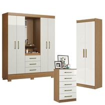 Guarda Roupa Solteiro Paris 2045150 com Armário Multiuso 2 Portas 2000191 e Cômoda 5 Gavetas 2014140 Atacama Off White - Aramóveis