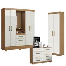 Guarda Roupa Solteiro Paris 2045150 com Armário Multiuso 2 Portas 2000191 e Cômoda 8 Gavetas 2014148 Atacama Off White - Aramóveis