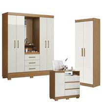 Guarda Roupa Solteiro Paris 2045150 com Armário Multiuso 2 Portas 2000191 e Cômoda Sapateira 2014143 Atacama Off White - Aramóveis