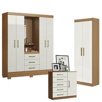 Guarda Roupa Solteiro Paris 2045150 com Armário Multiuso 2 Portas 2000191 e Cômoda Sapateira Milão 2014145 Atacama Off White - Aramóveis