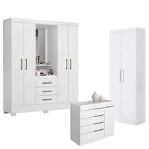 Guarda Roupa Solteiro Paris 2045150 com Armário Multiuso 2 Portas 2000191 e Cômoda Sapateira Sevilha 2004147 Branco - Aramóveis Guarda Roupa Solteiro Paris 2045150 com Armário Multiuso 2 Portas 2000191 e Cômoda Sapateira Sevilha 2004147 Branco - Aramóveis