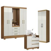 Guarda Roupa Solteiro Paris 2045150 com Armário Multiuso 2 Portas New 2000192 e Cômoda Sapateira 2014143 Atacama Off White - Aramóveis