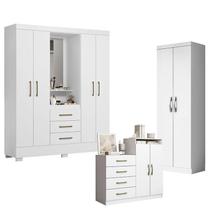 Guarda Roupa Solteiro Paris 2045150 com Armário Multiuso 2 Portas New 2000192 e Cômoda Sapateira Londres 2004142 Branco - Aramóveis