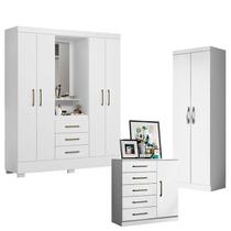 Guarda Roupa Solteiro Paris 2045150 com Armário Multiuso 2 Portas New 2000192 e Cômoda Sapateira Milão 2014145 Branco - Aramóveis