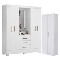 Guarda Roupa Solteiro Paris 2045150 e Armário Multiuso 2000191 Branco - Aramóveis