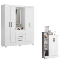 Guarda Roupa Solteiro Paris 2045150 e Armário Multiuso Florença 2000199 Branco - Aramóveis