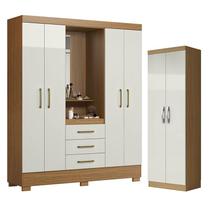 Guarda Roupa Solteiro Paris 2045150 e Armário Multiuso New 2000192 Atacama Off White - Aramóveis
