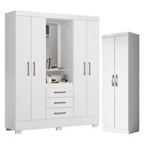 Guarda Roupa Solteiro Paris 2045150 e Armário Multiuso New 2000192 Branco - Aramóveis