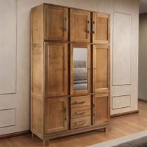 Guarda-Roupa Solteiro Paris 8 Portas 3 Gavetas com Espelho Madeira Maciça Castanho 365 - Lanes