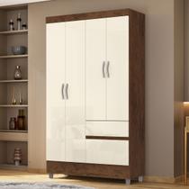 Guarda Roupa Solteiro Pequeno Ideal 4 Portas 2 Gavetas Imbuia Champanhe - Vila Rica Guarda Roupa Solteiro Pequeno Ideal 4 Portas 2 Gavetas Imbuia Champanhe - Vila Rica