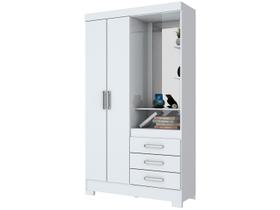 Guarda-Roupa Solteiro Pequin 2 Portas 3 Gavetas com Espelho Flex Branco/Rosa Chá - Briz