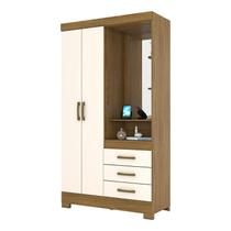 Guarda Roupa Solteiro Pequin Nature Off White com Espelho Briz Móveis