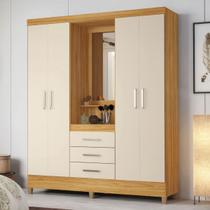 Guarda-Roupa Solteiro Pérsia 4 Portas 3 Gavetas com Espelho Cinamon/Off-White - Demóbile Guarda-Roupa Solteiro Pérsia 4 Portas 3 Gavetas com Espelho Cinamon/Off-White - Demóbile