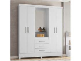 Guarda-Roupa Solteiro Pérsia 4 Portas 3 Gavetas com Espelho Flex Branco/Rosa - Demóbile