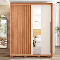 Guarda Roupa Solteiro Polaris Ripado com 2 Portas de Correr com Espelho 3 Gavetas MDF Freijo/Off/Sued G11 - Gran Belo