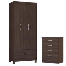 Guarda Roupa Solteiro Prince com Comôda Astral Café - Demóbile