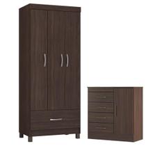 Guarda Roupa Solteiro Prince Com Cômoda Montevidéu Café Touch - Demóbile