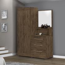 Guarda Roupa Solteiro Quarto 2 Portas 3 Gavetas Onix Amendoa Wood