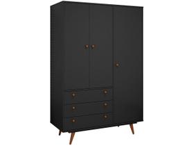 Guarda-Roupa Solteiro Retrô 3 PT 3 GV Preto Guarda-Roupa Solteiro Retrô 3 PT 3 GV Preto