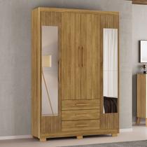 Guarda-Roupa Solteiro Reus 4 Portas 3 Gavetas com Espelho Nature/Brisa - Pnr Móveis
