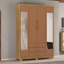 Guarda-Roupa Solteiro Reus 4 Portas 3 Gavetas com Espelho Nature/Camarim - Pnr Móveis Guarda-Roupa Solteiro Reus 4 Portas 3 Gavetas com Espelho Nature/Camarim - Pnr Móveis