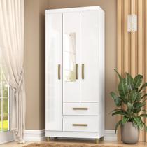 Guarda-Roupa Solteiro Rinaldi 3 Portas 2 Gavetas com Espelho Branco - Pnr Móveis Guarda-Roupa Solteiro Rinaldi 3 Portas 2 Gavetas com Espelho Branco - Pnr Móveis