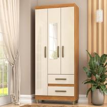Guarda-Roupa Solteiro Rinaldi 3 Portas 2 Gavetas com Espelho Cinamomo/Off White - Pnr Móveis Guarda-Roupa Solteiro Rinaldi 3 Portas 2 Gavetas com Espelho Cinamomo/Off White - Pnr Móveis