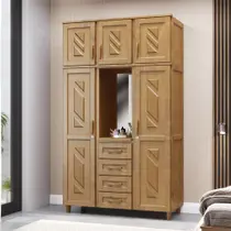 Guarda-Roupa Solteiro Santiago 5 Portas de Abrir 4 Gavetas em Madeira com Espelho Imbuia - Cavazotto