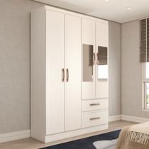 Guarda-Roupa Solteiro São Francisco 4 Portas 2 Gavetas com Espelho Branco Flex - Panorama Móveis