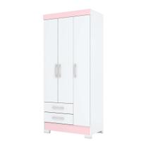 Guarda-Roupa Solteiro Sensi Flex 3 PT 2 GV Branco e Rosa Chá