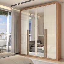 Guarda-Roupa Solteiro Severo 4 Portas 3 Gavetas com Espelho Cinamomo/Off White - Panorama Móveis