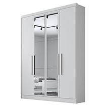 Guarda Roupa Solteiro Sevilha 4 Portas 3 Gavetas Neve com Espelho Novo Horizonte