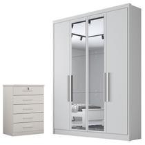 Guarda Roupa Solteiro Sevilha com Espelho e Gaveteiro Suiça com Chave Neve - Novo Horizonte Guarda Roupa Solteiro Sevilha com Espelho e Gaveteiro Suiça com Chave Neve - Novo Horizonte