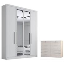Guarda Roupa Solteiro Sevilha com Nicho e Espelho e Gaveteiro Milão com Chave Neve - Novo Horizonte