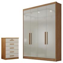 Guarda Roupa Solteiro Sevilha com Nicho e Gaveteiro Suiça com Chave Cumaru 25 Fendi- Novo Horizonte