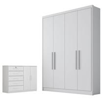 Guarda Roupa Solteiro Sevilha e Cômoda Seul Neve - Novo Horizonte