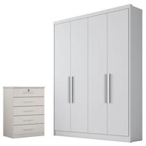 Guarda Roupa Solteiro Sevilha e Gaveteiro Suiça com Chave Neve - Novo Horizonte