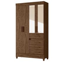 Guarda Roupa Solteiro Sobral 4p Espelho 110 Cm Castanho Wood