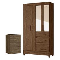 Guarda Roupa Solteiro Sobral com Espelho e Cômoda MS913 Castanho Wood Moval Guarda Roupa Solteiro Sobral com Espelho e Cômoda MS913 Castanho Wood Moval