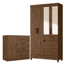 Guarda Roupa Solteiro Sobral com Espelho e Cômoda Vênus Castanho Wood Moval Guarda Roupa Solteiro Sobral com Espelho e Cômoda Vênus Castanho Wood Moval