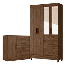 Guarda Roupa Solteiro Sobral com Espelho e Cômoda Vênus Castanho Wood Moval Guarda Roupa Solteiro Sobral com Espelho e Cômoda Vênus Castanho Wood Moval