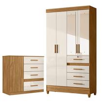 Guarda Roupa Solteiro Sobral com Espelho e Cômoda Vênus Freijó Off White Moval