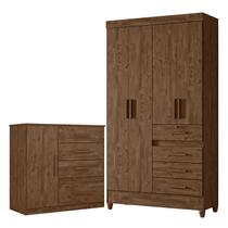 Guarda Roupa Solteiro Sobral e Cômoda Vênus Castanho Wood Moval
