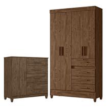 Guarda Roupa Solteiro Sobral e Cômoda Vênus com pés Castanho Wood Moval Guarda Roupa Solteiro Sobral e Cômoda Vênus com pés Castanho Wood Moval