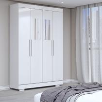 Guarda-Roupa Solteiro Splendore 4 Portas 2 Gavetas com Espelho 100% Mdf com Pé Branco - Panorama Móveis