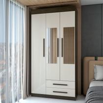 Guarda-Roupa Solteiro Sublime 3 Portas 2 Gavetas com Espelho Imbuia/Off White - Panorama Móveis Guarda-Roupa Solteiro Sublime 3 Portas 2 Gavetas com Espelho Imbuia/Off White - Panorama Móveis