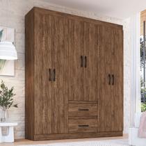 Guarda-Roupa Solteiro Texas 6 Portas 2 Gavetas Castanho - Doripel Móveis